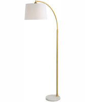 65"H 1-Light Floor Lamp Marble and Metal in Gold and White Marble with a Round Shade