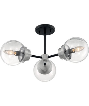 23"W Axis 3-Light Close-to-Ceiling Matte Black / Brushed Nickel