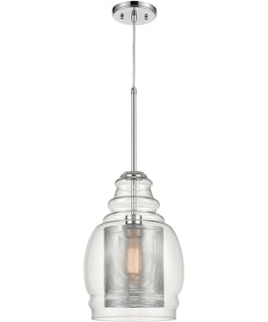 Herndon 1-Light Pendant Polished Chrome/Clear Glass/Perforated Metal Cylinder