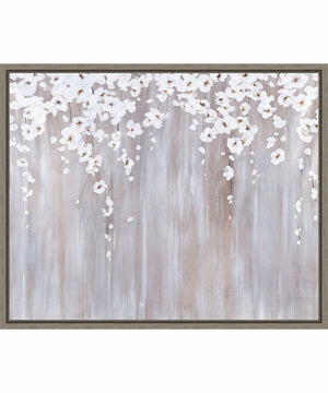 Framed White Cherry Blossoms by Sydney Edmunds Canvas Wall Art Print (28  W x 23  H), Sylvie Greywash Frame