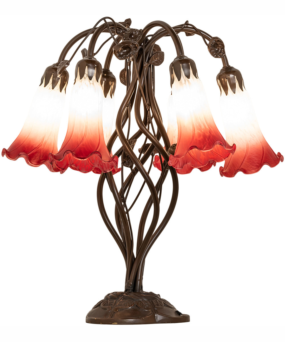 18" High Red/White Tiffany Pond Lily 6 Light Table Lamp