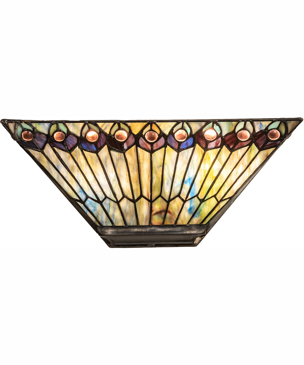 16" Wide Tiffany Jeweled Peacock Wall Sconce