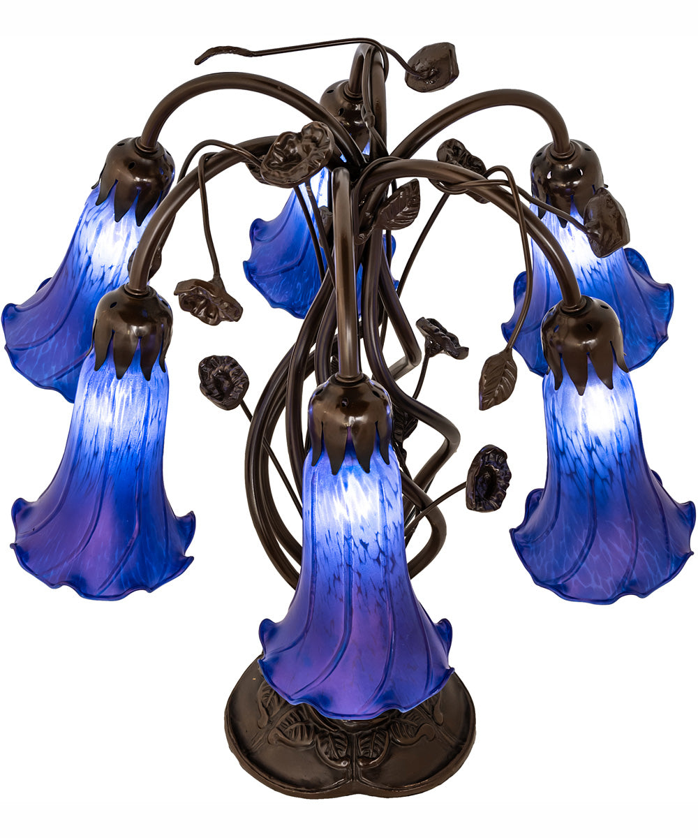 18" High Blue Tiffany Pond Lily 6 Light Table Lamp