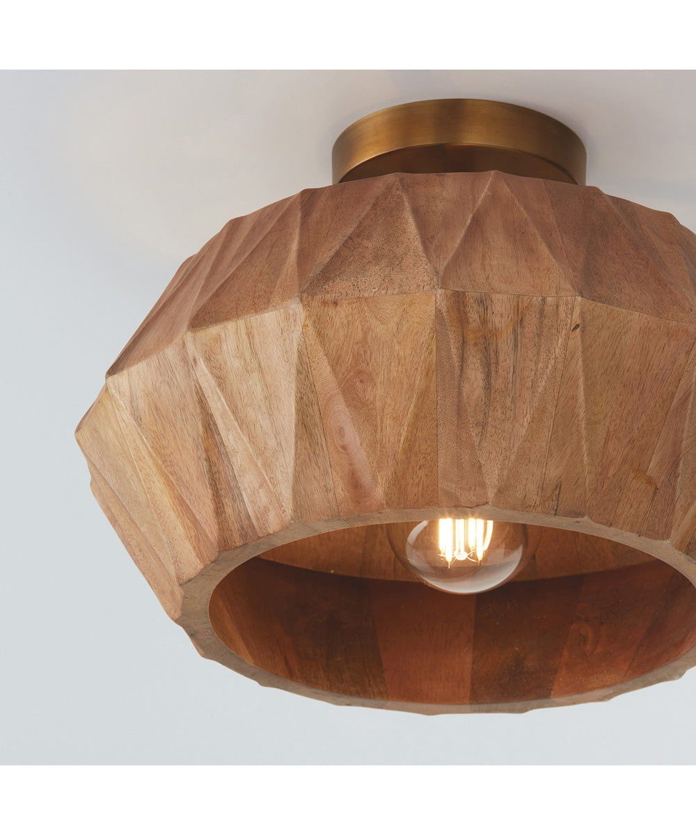 Nadeau 1-Light Semi-Flush Light Wood and Patinaed Brass