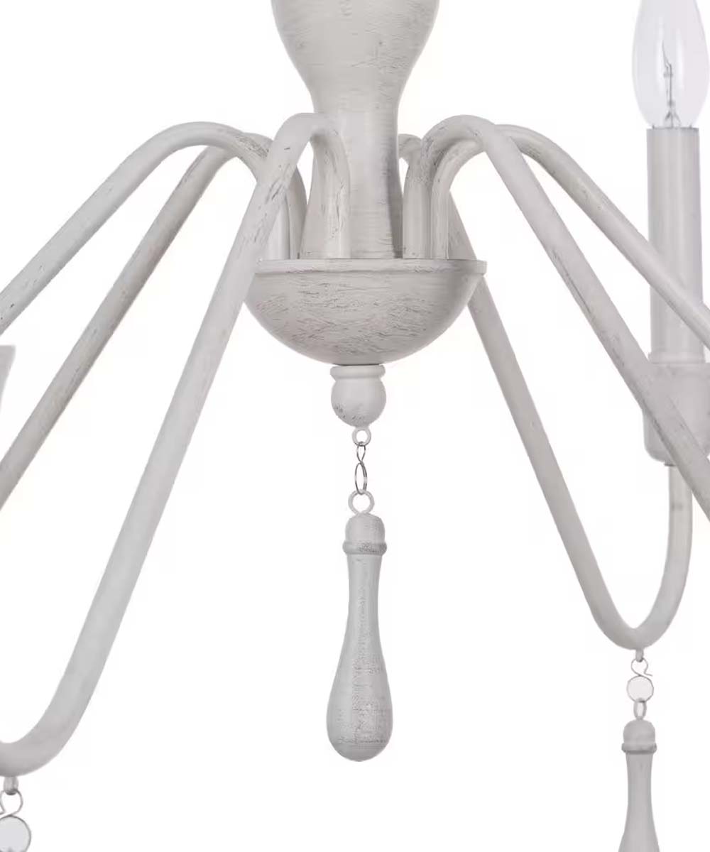 Alsy 26"W 6-Light Distressed-White Beaded Modern Farmhouse Cottage Chandelier