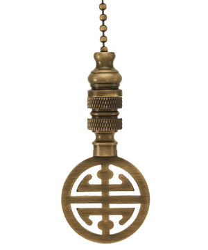 Classic Asian Design Antique Brass Ceiling Fan Pull, 2.25"h with 12" Antiqued Brass Chain