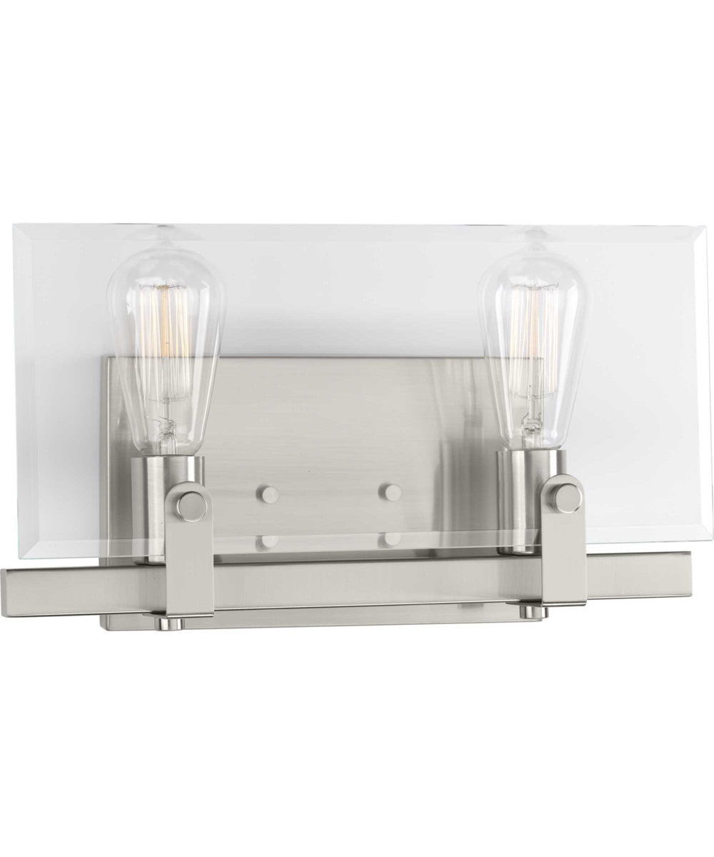 Glayse 2-Light Clear Glass Luxe Bath Vanity Light Brushed Nickel