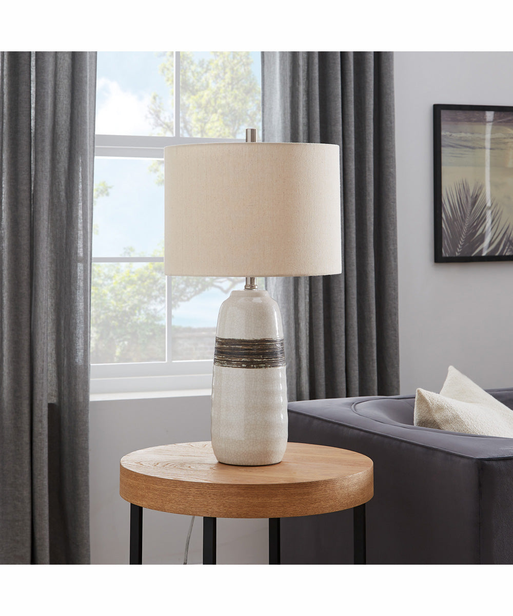 Paiva 1-Light Table Lamp 2-Tone Ceramichrome/ Oatmeal Linen Shade