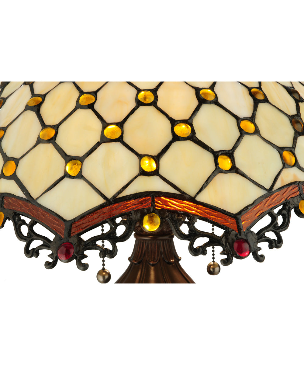 24"H Diamond and Jewel  2-Light Tiffany Table Lamp Mahogany Bronze