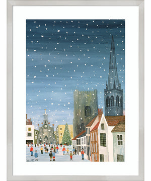 Chichester Cathedral Snow Scene by Judy Joel Wood Framed Wall Art Print (19  W x 25  H), Svelte Silver Frame