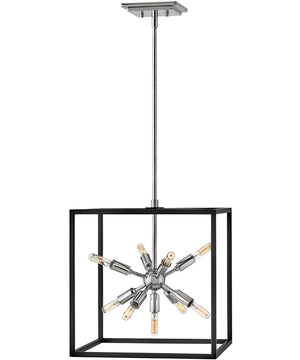 Aros 9-Light Small Pendant in Black with Polished Nickel accents