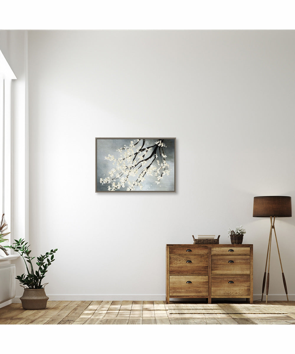 Framed Cherry Tree Blossoms by Kari Taylor Canvas Wall Art Print (33  W x 23  H), Sylvie Greywash Frame