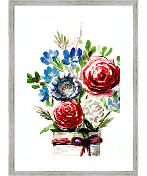 Proud to be an American Bouquet II by Marcy Chapman Wood Framed Wall Art Print (18  W x 25  H), Shiplap White Narrow Frame