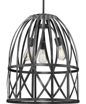 Chastain 3-Light Basket Farmhouse Pendant Light Cerused Black Oak