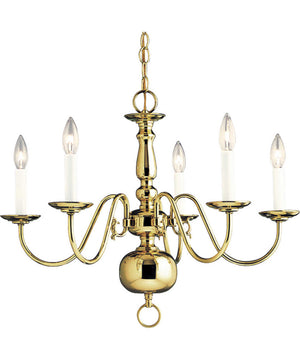 Americana 5-Light White Candle Traditional Chandelier Light Polished Brass