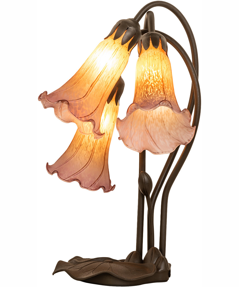 16" High Amber/Purple Tiffany Pond Lily 3 Light Accent Lamp