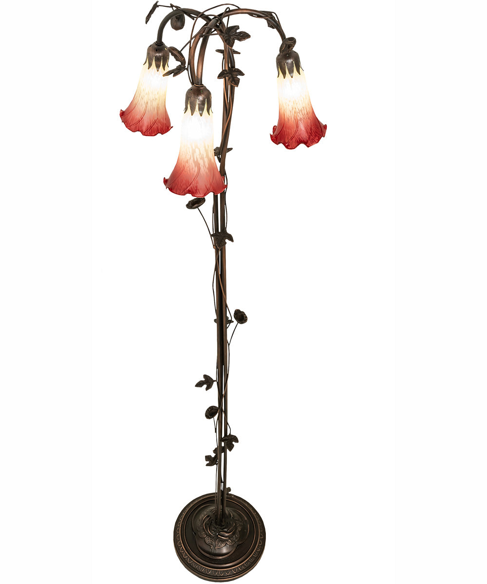 58" High Seafoam/Cranberry Tiffany Pond Lily 3 Light Floor Lamp
