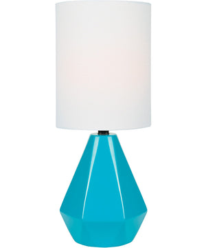 Mason 1-Light Mini Table Lamp Blue Ceramichrome/ White Linen Shade