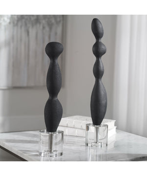 Koa Black Marble Sculptures, Set of 2