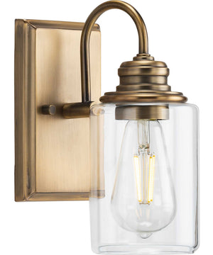 Aiken 1-Light Vintage Style Brass Clear Glass Farmhouse Style Bath Vanity Wall Light Vintage Brass