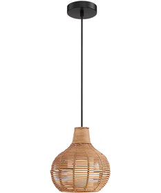 Paige 1-Light Pendant Black/Outer Rattan&Inner Fabric Shade