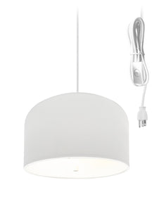 2 Light Swag Plug-In Pendant 14"w White Shade with Diffuser, White Cord