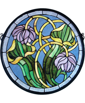 17" X 17"H Pitcher Plant Medallion Stained Glass Window