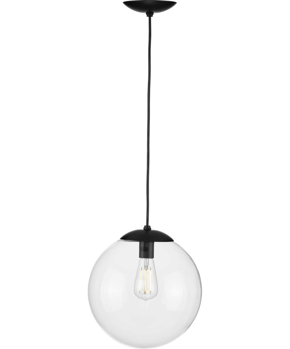 Atwell 12-inch Clear Glass Globe Large Hanging Pendant Light Matte Black