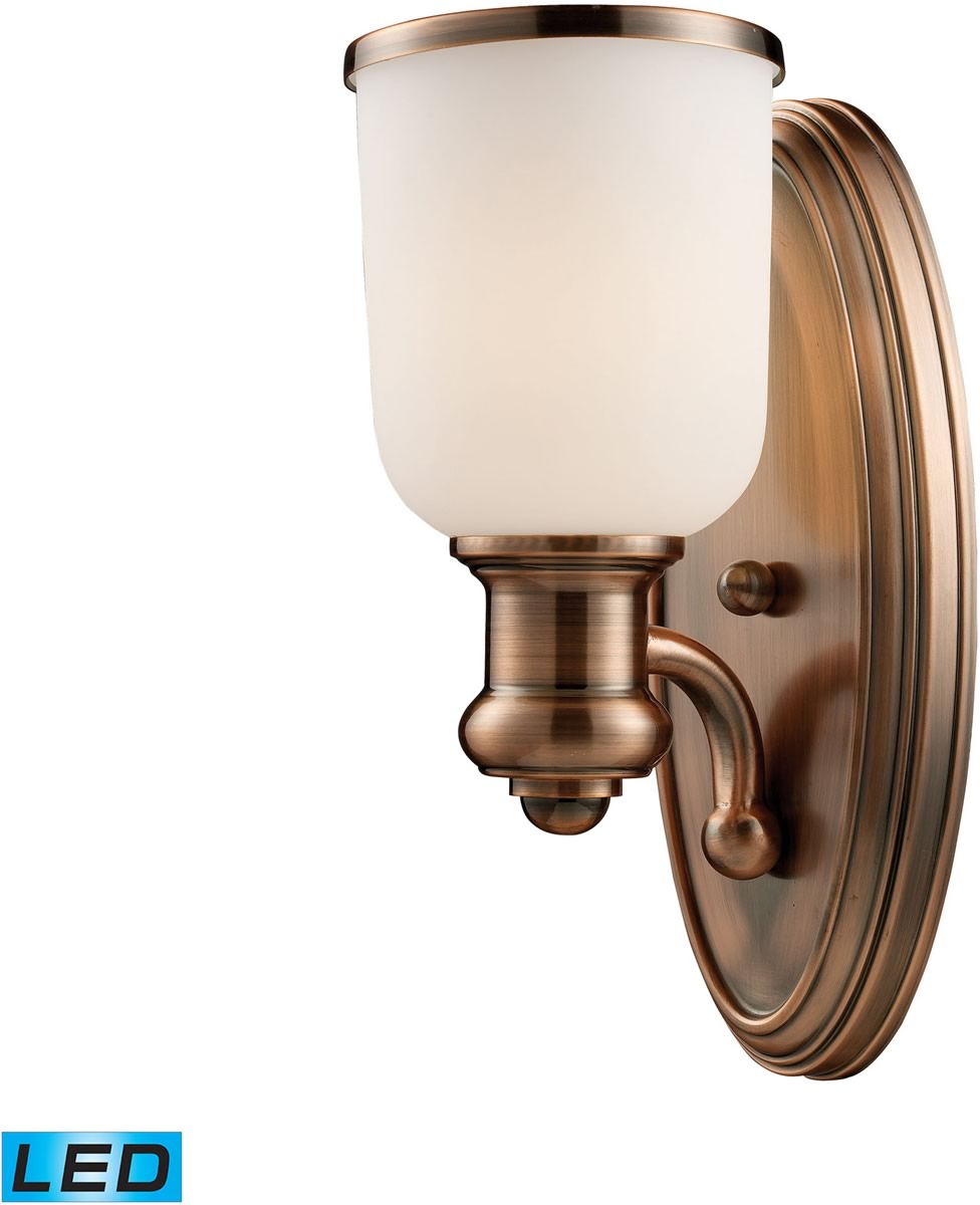5"W Brooksdale 1-Light LED Wall Sconce Antique Copper/White Glass