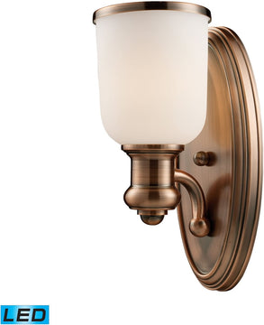 5"W Brooksdale 1-Light LED Wall Sconce Antique Copper/White Glass