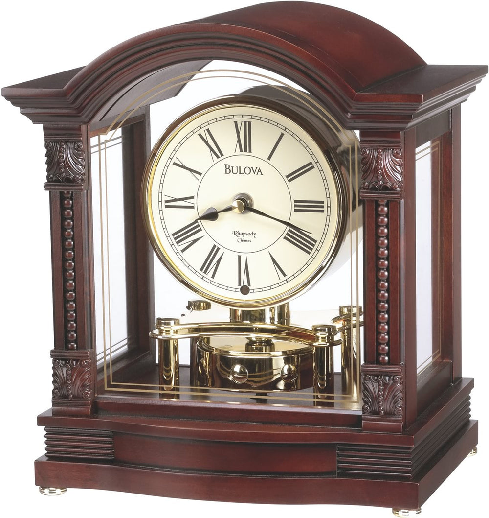 Bulova Clocks Bardwell Chiming Mantel Clock Antique Walnut B1987