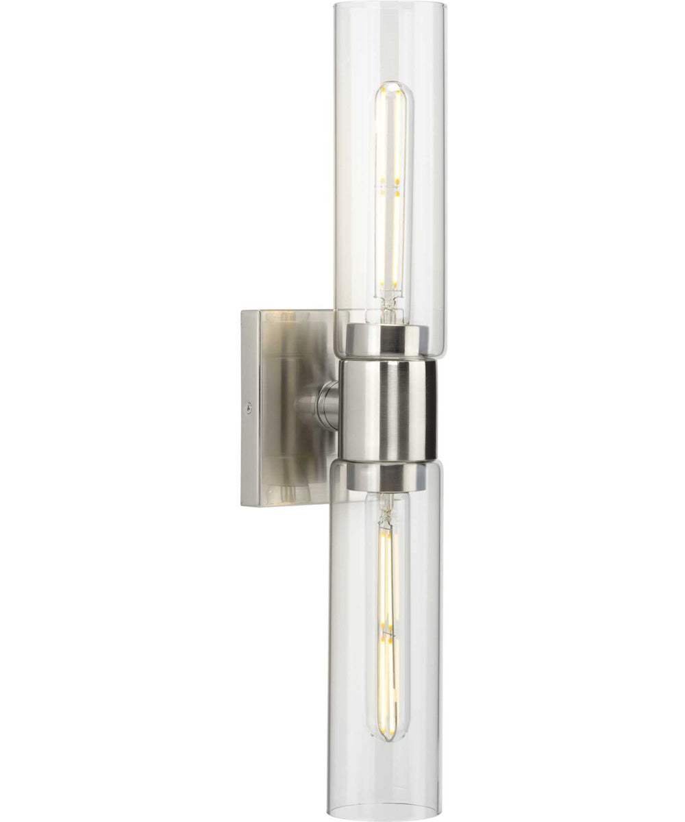 Clarion 2-Light Clear Glass Modern Style Bath Vanity Wall Light Brushed Nickel