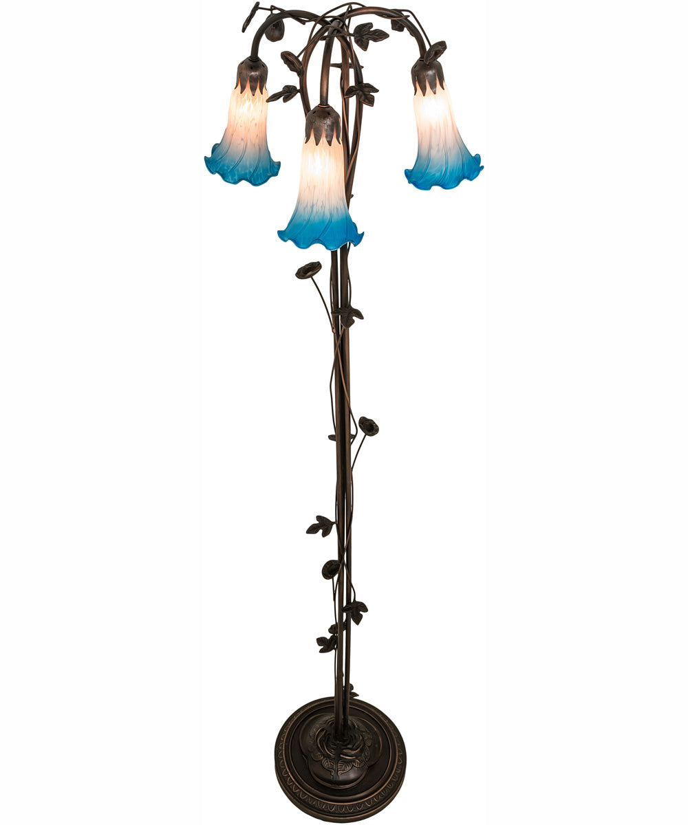 58" High Pink/Blue Tiffany Pond Lily 3 Light Floor Lamp