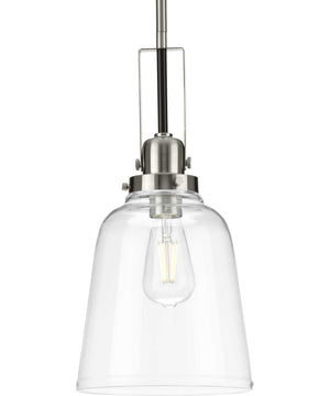 Rushton 1-Light Brushed Nickel/Black Clear Glass Industrial Style Hanging Pendant Light Brushed Nickel