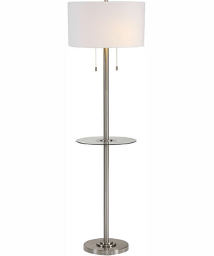 60"H 2-Light Floor Lamp Metal and Glass in Brushed Nickel with a Round Shade
