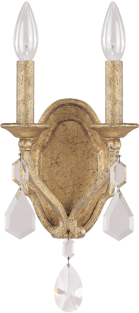 Capital Lighting Blakely 2-Light Sconce  With Crystals Included Antique Gold 1617AGCR