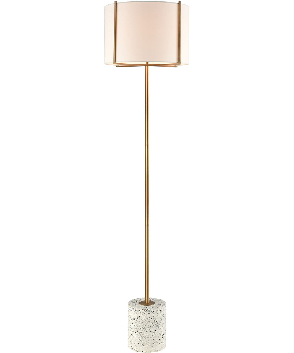 Trussed Floor Lamp White Terazzo/Gold/a Pure White Linen Shade