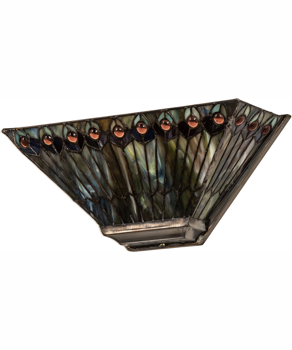 16" Wide Tiffany Jeweled Peacock Wall Sconce