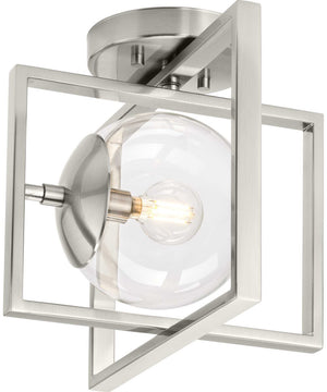 Atwell 10" 1-Light Mid-Century Modern Clear Glass Semi-Flush Mount Light Brushed Nickel