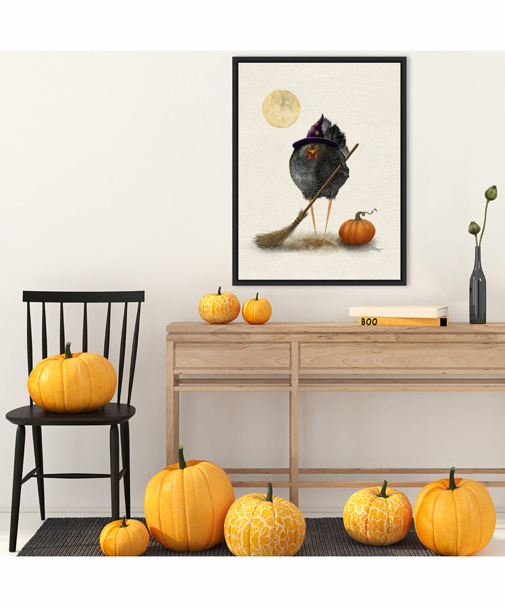 Framed Banshee Halloween Hen by Shanda Louis Canvas Wall Art Print (23  W x 30  H), Sylvie Black Frame