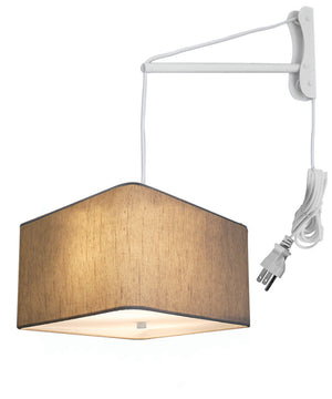 MAST Plug-In Wall Mount Pendant, 2 Light White Cord/Arm with Diffuser, Rounded Corner Square Oatmeal Drum Shade 16"W