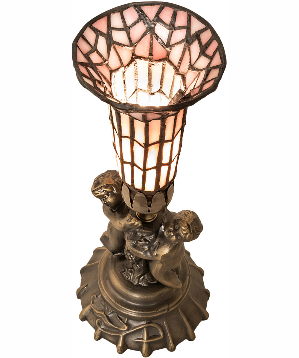 13" High Stained Glass Pond Lily Twin Cherub Accent Lamp