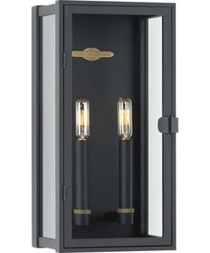 Stature 2-Light Clear Glass Transitional Style Medium Outdoor Wall Lantern Textured Black