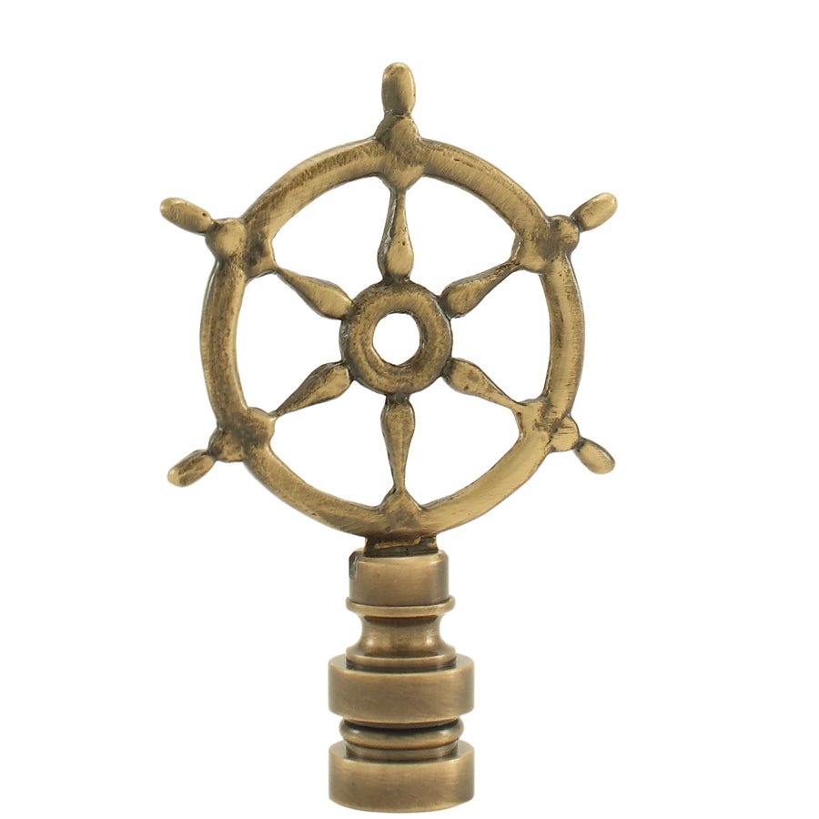3"H Antiqued Ships Wheel Lamp Finial Antiqued Brass