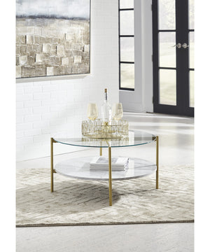 16"H Wynora Round Cocktail Table White/Gold