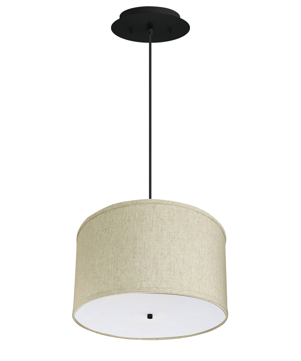 18" W 2 Light Pendant Textured Oatmeal Shade with Diffuser, Black Cord