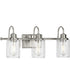 Aiken 3-Light Clear Glass Farmhouse Style Bath Vanity Wall Light Brushed Nickel