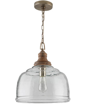 1-Light Pendant In Grey Wash With Clear Organic Rippled Glass