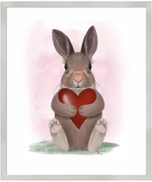 Bunny Heart Hug by Fab Funky Wood Framed Wall Art Print (21  W x 25  H), Svelte Silver Frame