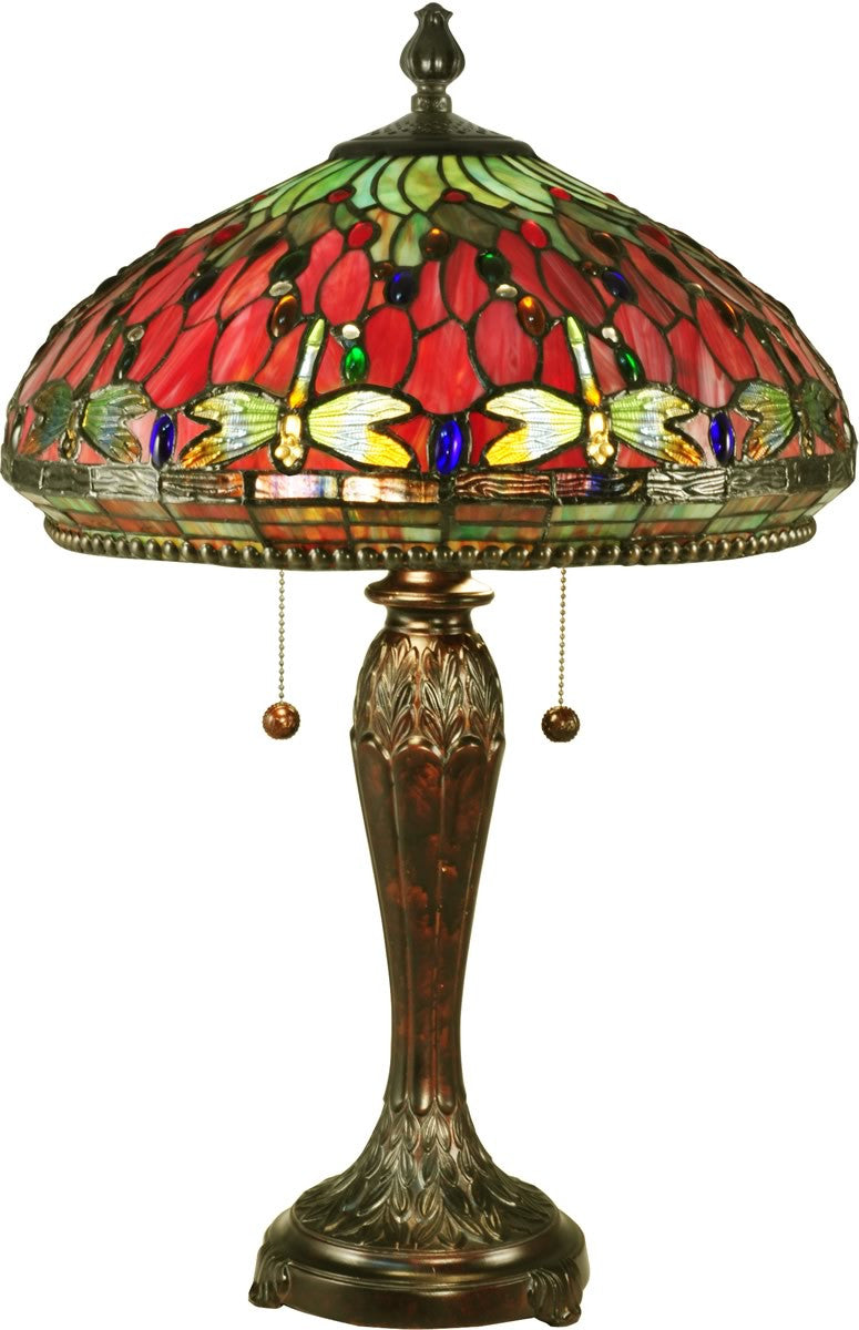 Dale Tiffany Red Dragonfly Tiffany Table Lamp Antique Bronze TT15085